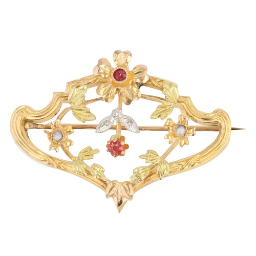 Broche Broche ancienne en ors aux motifs floraux 58 Facettes 19-196