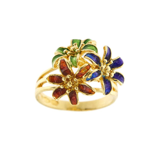 Bague 49 Bague fleurs émaillées 58 Facettes 32423