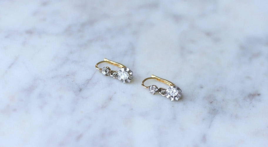 Boucles d'oreilles Dormeuses ancienne, diamants 58 Facettes