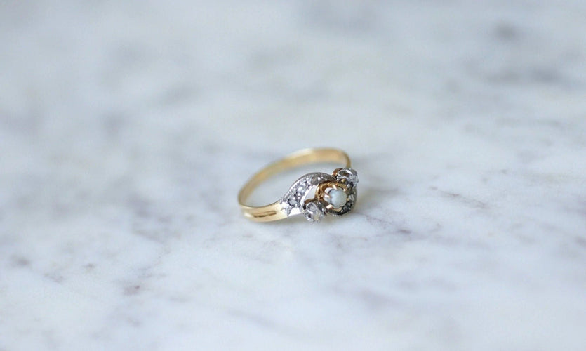 Bague Bague Toi et Moi perle et diamants 58 Facettes