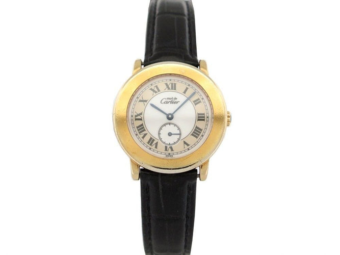 Montre vintage montre CARTIER 1810 must ronde 32 mm quartz plaque or et cuir 58 Facettes 254679