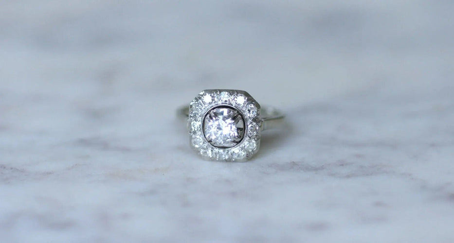 Bague 52 Bague Art Déco Or blanc Platine Diamants 58 Facettes
