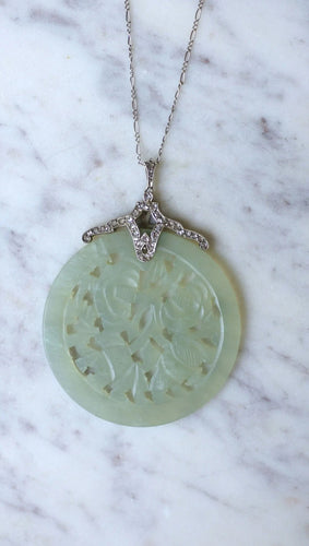 Collier Collier Art Déco diamants et Jade 58 Facettes