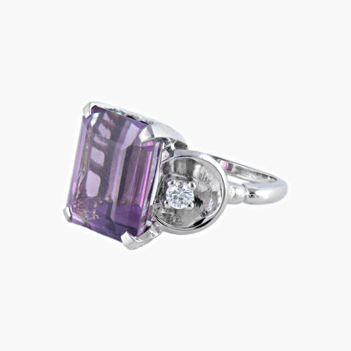 Bague 50 / Améthyste / Or Blanc BAGUE "VICTOIRE" AMETHYSTE & DIAMANTS 58 Facettes BO/220026 STA