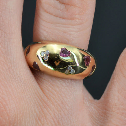 Bague 54 Bague jonc coeurs de diamants et saphirs roses 58 Facettes 21-770A