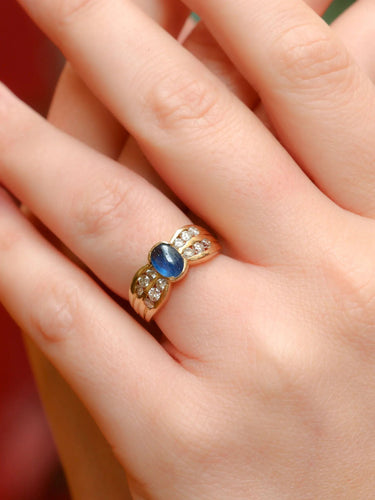 Bague 53 Bague Or jaune Diamants Saphir ovale 58 Facettes J168