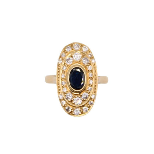 Bague Bague navette or jaune saphir et diamants 58 Facettes