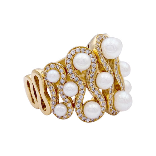 Bague 57 Bague or jaune, perles et diamants. 58 Facettes 33122