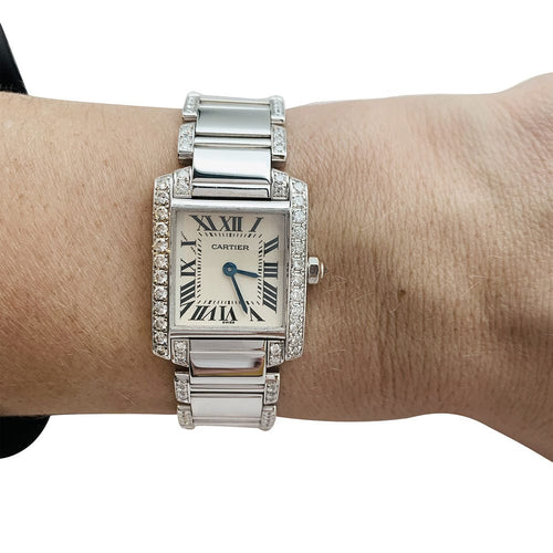 Montre Montre Cartier, "Tank Française", or blanc et diamants. 58 Facettes 30151