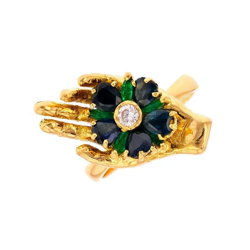 Bague 54 Bague saphirs 1 carat, émeraudes 0.15 carat et diamant 0.11 carat en or jaune 58 Facettes 228650