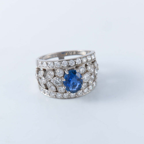 Bague 54.5 Bague bandeau platine, saphir et diamants 58 Facettes