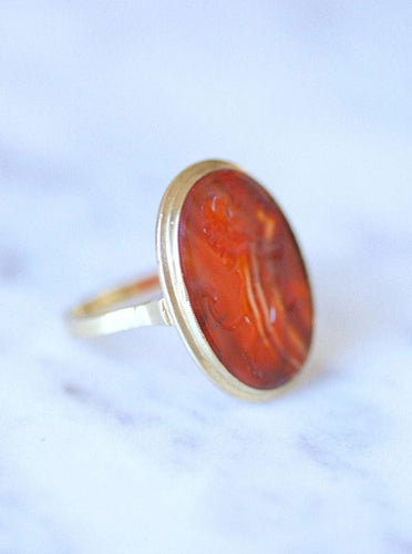 Bague Bague ancienne cornaline intaille lion sur or 58 Facettes