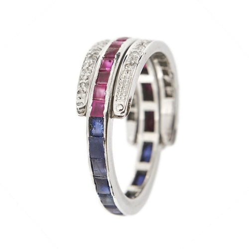 Bague 55 Bague Art Déco avec saphirs, rubis et diamants 58 Facettes 28944