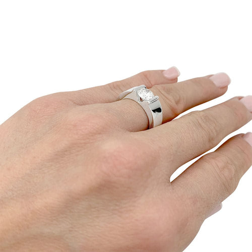 Bague 52 Solitaire en or blanc, diamant 1,14 carats. 58 Facettes 32053