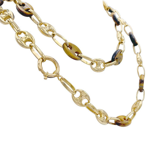 Collier Sautoir vintage grains de café, or jaune et oeil de tigre. 58 Facettes 32491