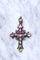 Pendentif Croix ancienne en argent, émail, et pierres du Rhin 58 Facettes