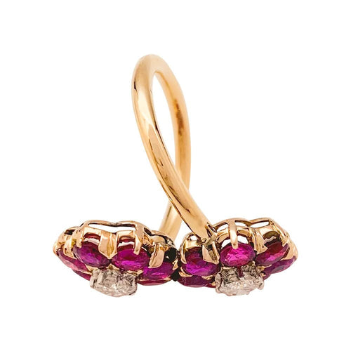 Bague 54 Bague fleurettes en or jaune, diamants et rubis. 58 Facettes 31310