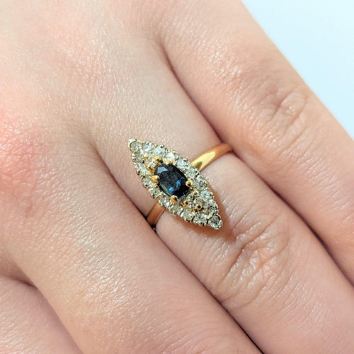 Bague Bague Marquise or jaune diamants et saphir 58 Facettes 22945