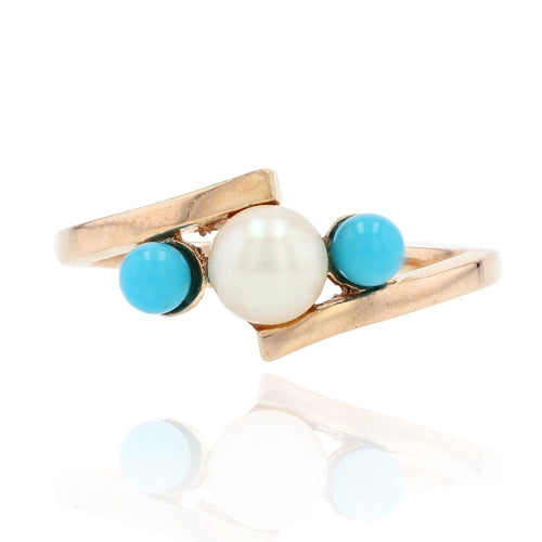 Bague 51 Bague perle de culture et perles de turquoise 58 Facettes CV82
