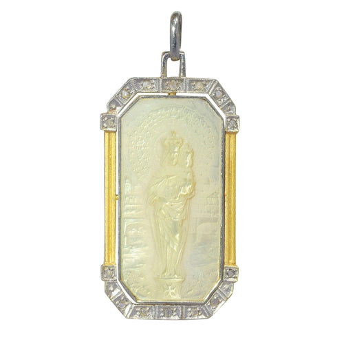 Pendentif Médaille Art Déco Diamants Vierge Marie et l'enfant Jésus 58 Facettes 23191-0435