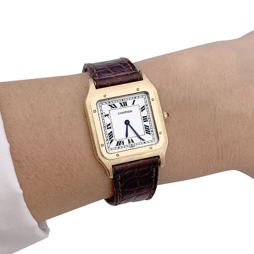 Montre Montre Cartier ,"Santos Dumont", or jaune, cuir. 58 Facettes 33205
