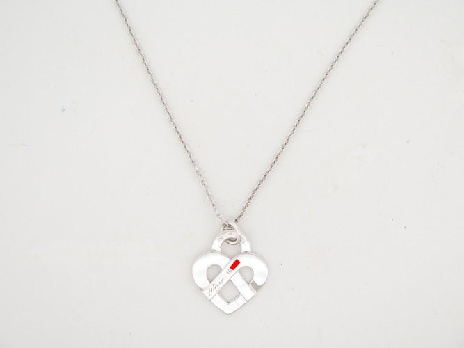 Collier collier POIRAY coeur entrelace mm chaine forcat or blanc 18k 58 Facettes 258177