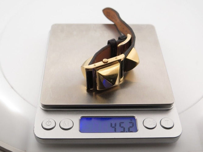 Montre vintage montre HERMES medor 23 mm plaque or et cuir croco quartz 58 Facettes 254544