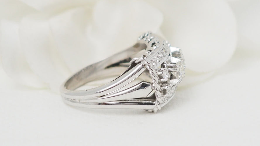 Bague 57 Bague Art Déco Or blanc Platine et Diamants 58 Facettes 32465