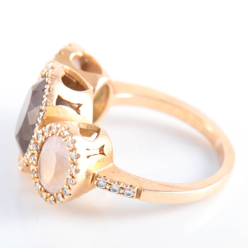 Bague 54 Bague trilogie quartz fumé et pavage diamants 58 Facettes