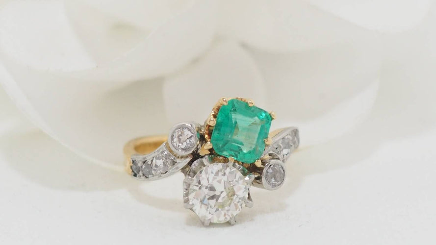 Bague 50 Bague Toi et Moi émeraude & diamants 58 Facettes 32011