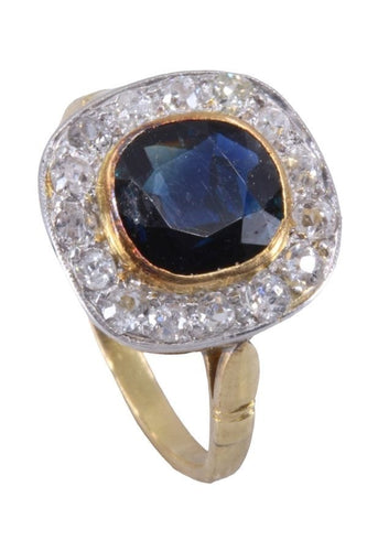 Bague 54 BAGUE ANCIENNE MARGUERITE SAPHIR ET DIAMANTS 58 Facettes 081061