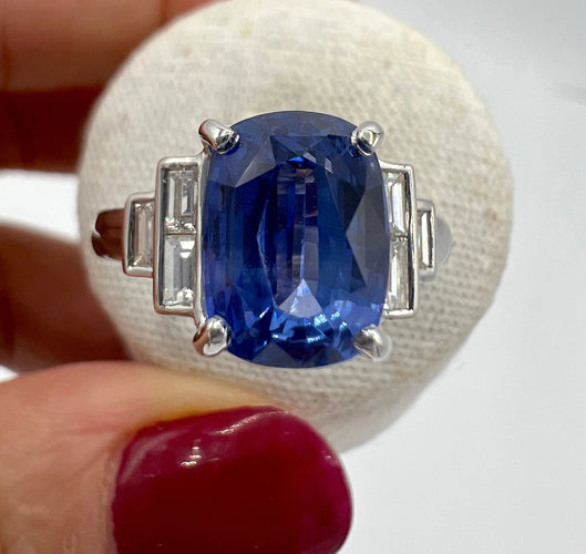 Bague Bague de Fiançailles Saphir, diamants" Baguette" & or blanc 58 Facettes 7351 A