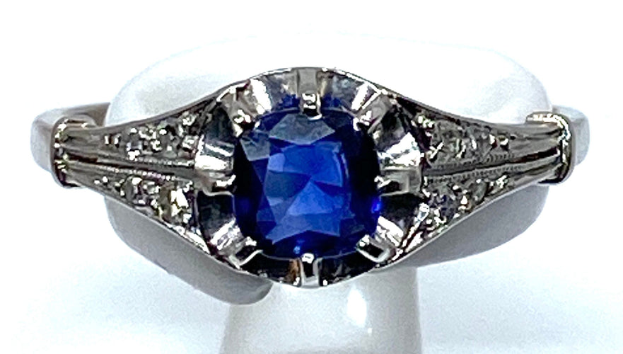 Bague Bague 1900 Platine Saphir et Diamants 58 Facettes