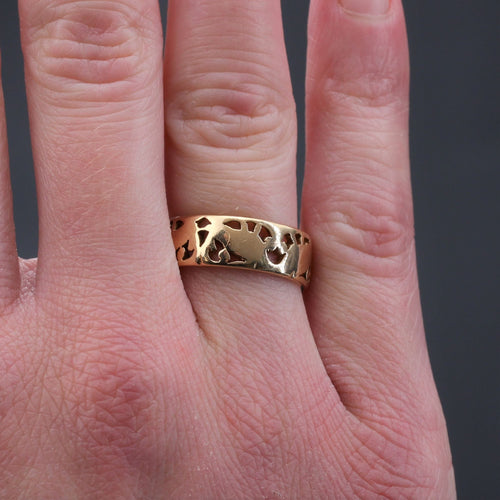 Bague 55 Anneau ancien or rose ajouré 58 Facettes 15-339A