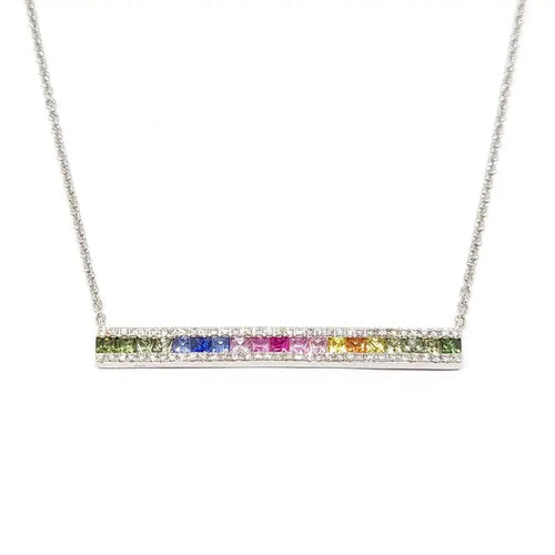 Collier Collier barrette saphirs multicolores diamants or blanc 58 Facettes