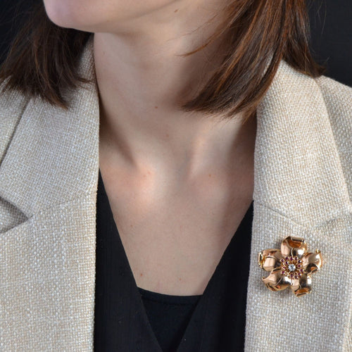 Broche Broche vintage clip fleur diamants rubis 58 Facettes 22-544