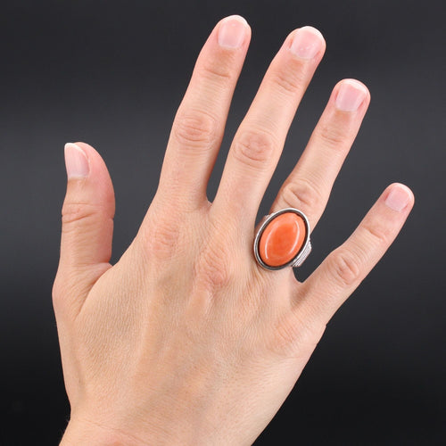 Bague 52 Bague argent godroné et corail cabochon 58 Facettes 22-331