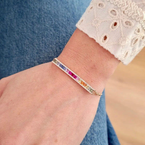 Bracelet Bracelet barrette saphirs multicolores diamants or rose 58 Facettes