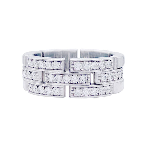 Bague 56 Bague Cartier, "Maille Panthère 3 Rangs Demi Pavé", or blanc, diamants. 58 Facettes 32750