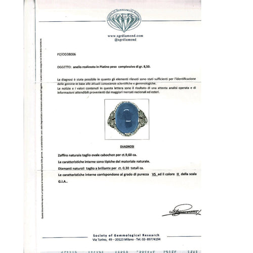 Bague 52 Bague Art Déco en platine, or blanc, saphir 9,6 cts, diamants. 58 Facettes 31595