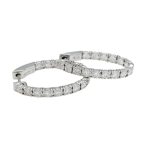 Boucles d'oreilles Créoles ovales or blanc, diamants. 58 Facettes 31003