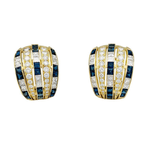Boucles d'oreilles Boucles d'oreilles en or jaune, diamants et saphirs. 58 Facettes 31036
