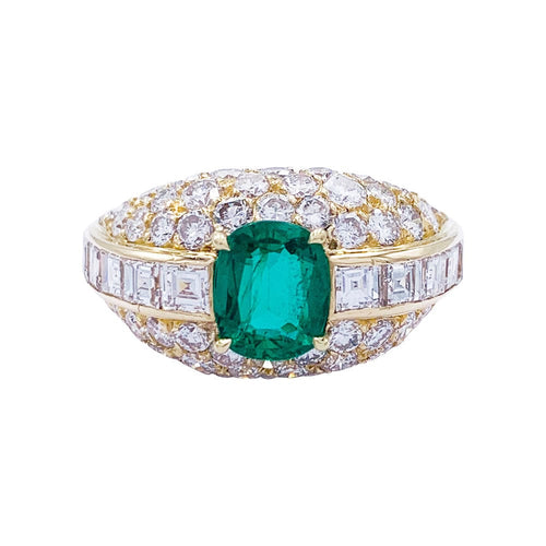 Bague 54 Bague or jaune, émeraude et pavage diamants. 58 Facettes 32324