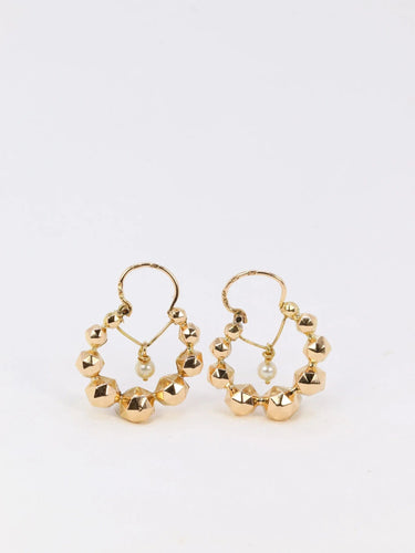 Boucles d'oreilles Créoles vintage boules à facettes or jaune perles 58 Facettes 879