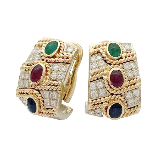 Boucles d'oreilles Boucles d'oreilles vintage, deux ors, pierres précieuses. 58 Facettes 32026