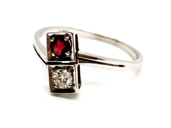 Bague 59 Bague Toi et Moi Or blanc Diamant 58 Facettes 1161984CD