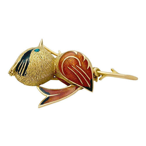 Broche Broche "Oiseau Huppé" or jaune, émeraude, émail. 58 Facettes 31613