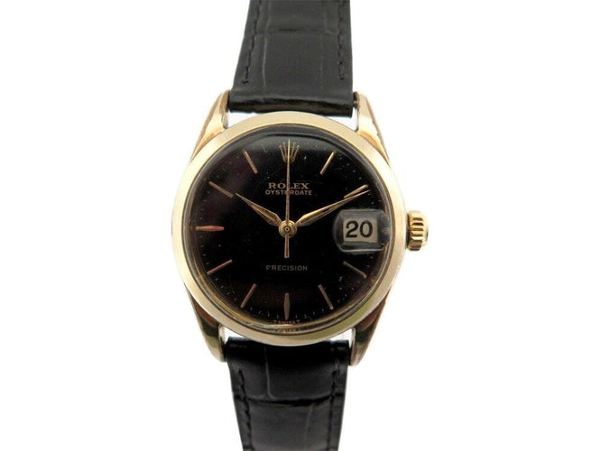 Montre vintage montre ROLEX oysterdate precision 29 mm mecanique plaque or & cuir 58 Facettes 247061
