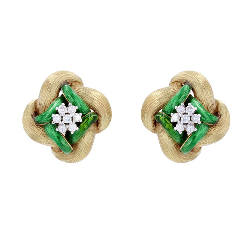 Boucles d'oreilles Boucles d'oreilles émail vert diamants et or jaune 58 Facettes 22-554