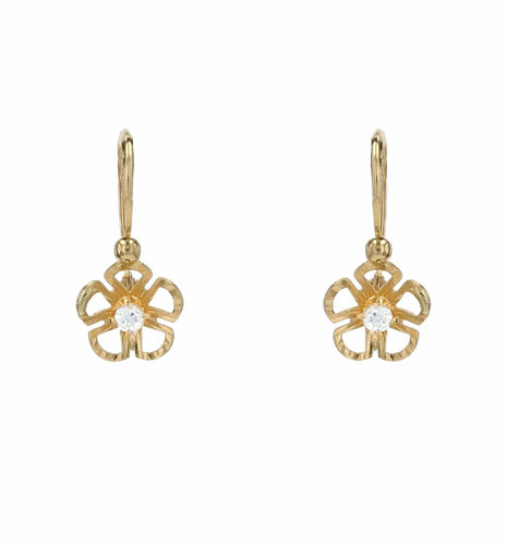 Boucles d'oreilles Fines dormeuses fleurs saphirs blancs 58 Facettes 19-456I